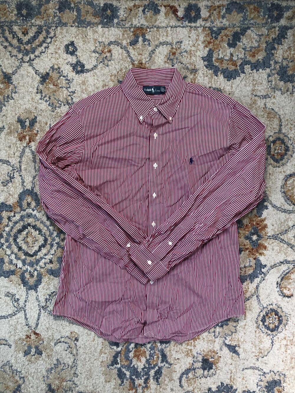 Ralph Lauren Shirt Mens L Red Stripe Long Sleeve Button Down Pony Logo Casual